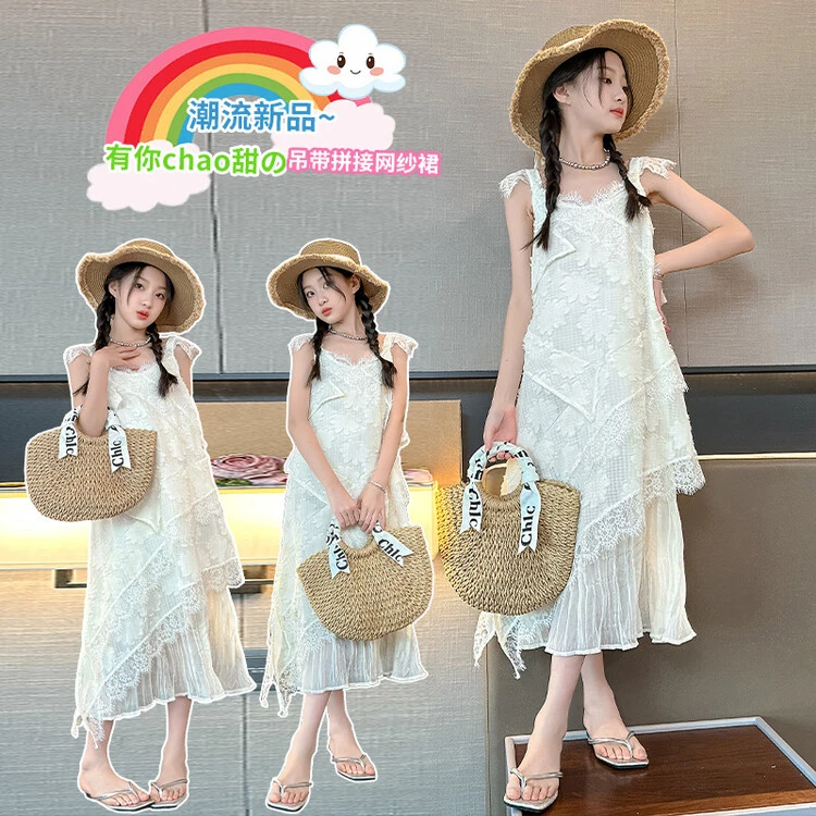 2025新款连衣裙法式夏季纯色纯色女童中大童