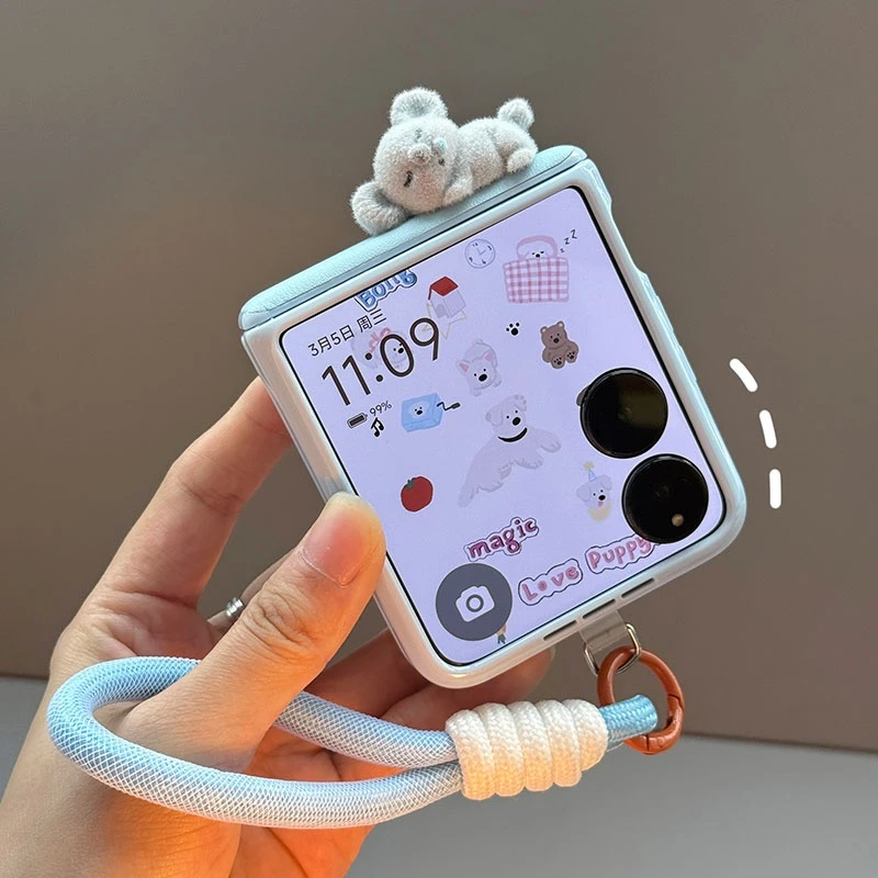 适用小米mixflip2手机壳折叠屏皮纹弹簧铰链蓝色考拉可爱女保护套