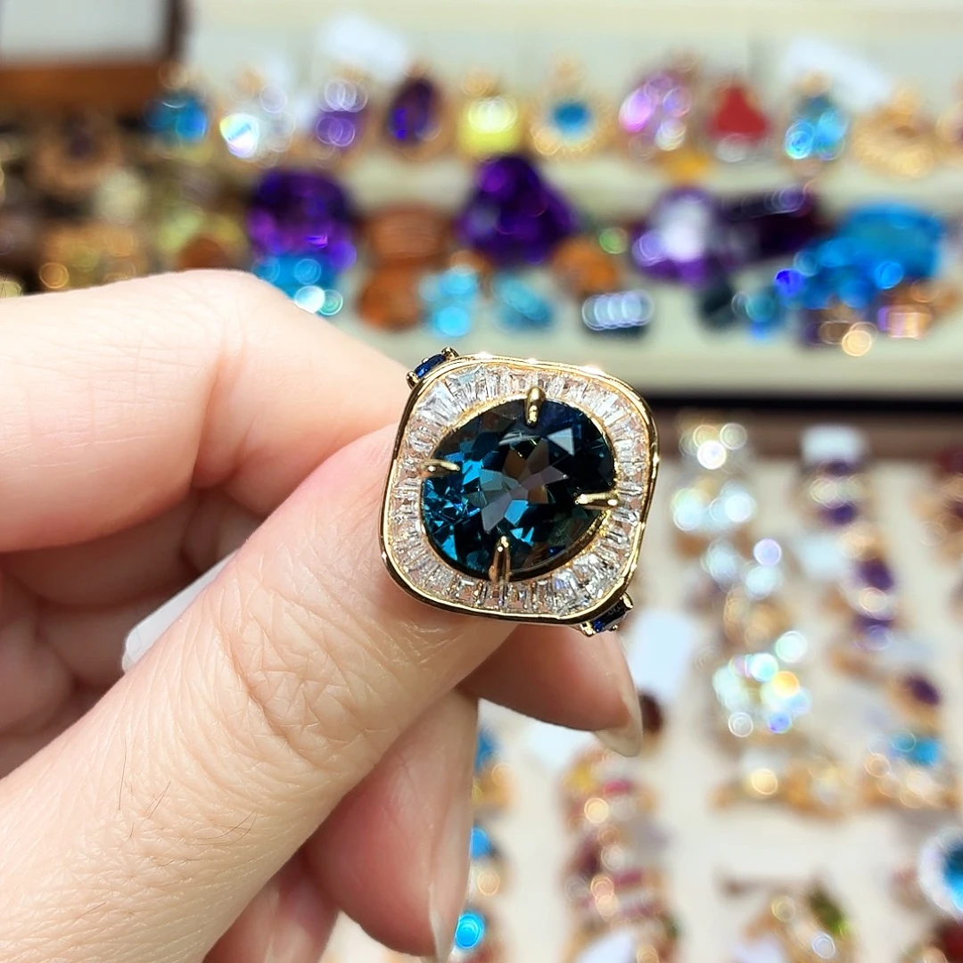 托帕石戒指银S925镶嵌