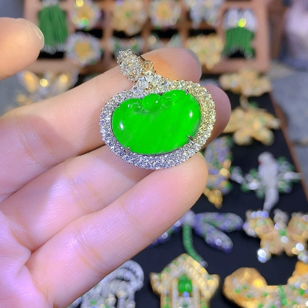 吊坠(不含链)银S925镶嵌翡翠