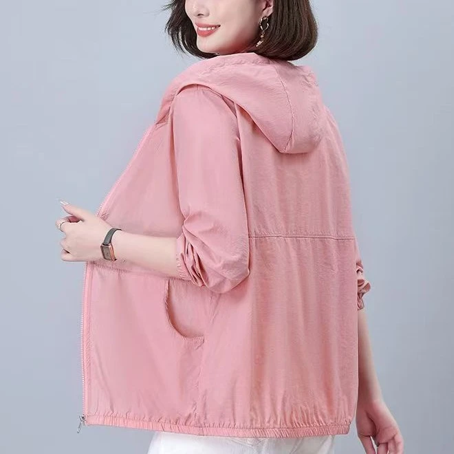 防晒衣女2025新款夏季薄款外穿透气连帽时尚百搭妈妈装骑行防晒服