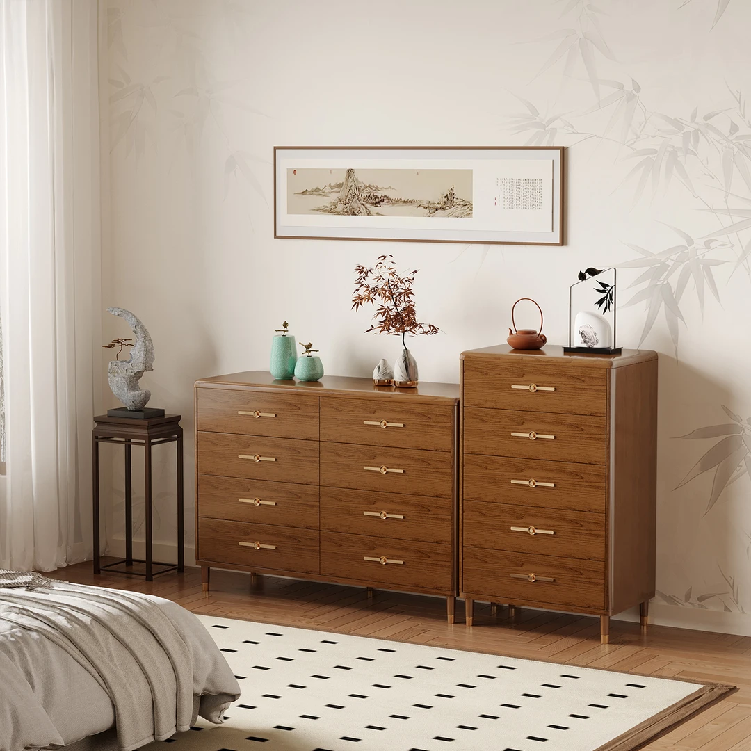 新中式实木斗柜一体靠墙储物柜收纳柜边柜五斗柜客厅卧室床头柜