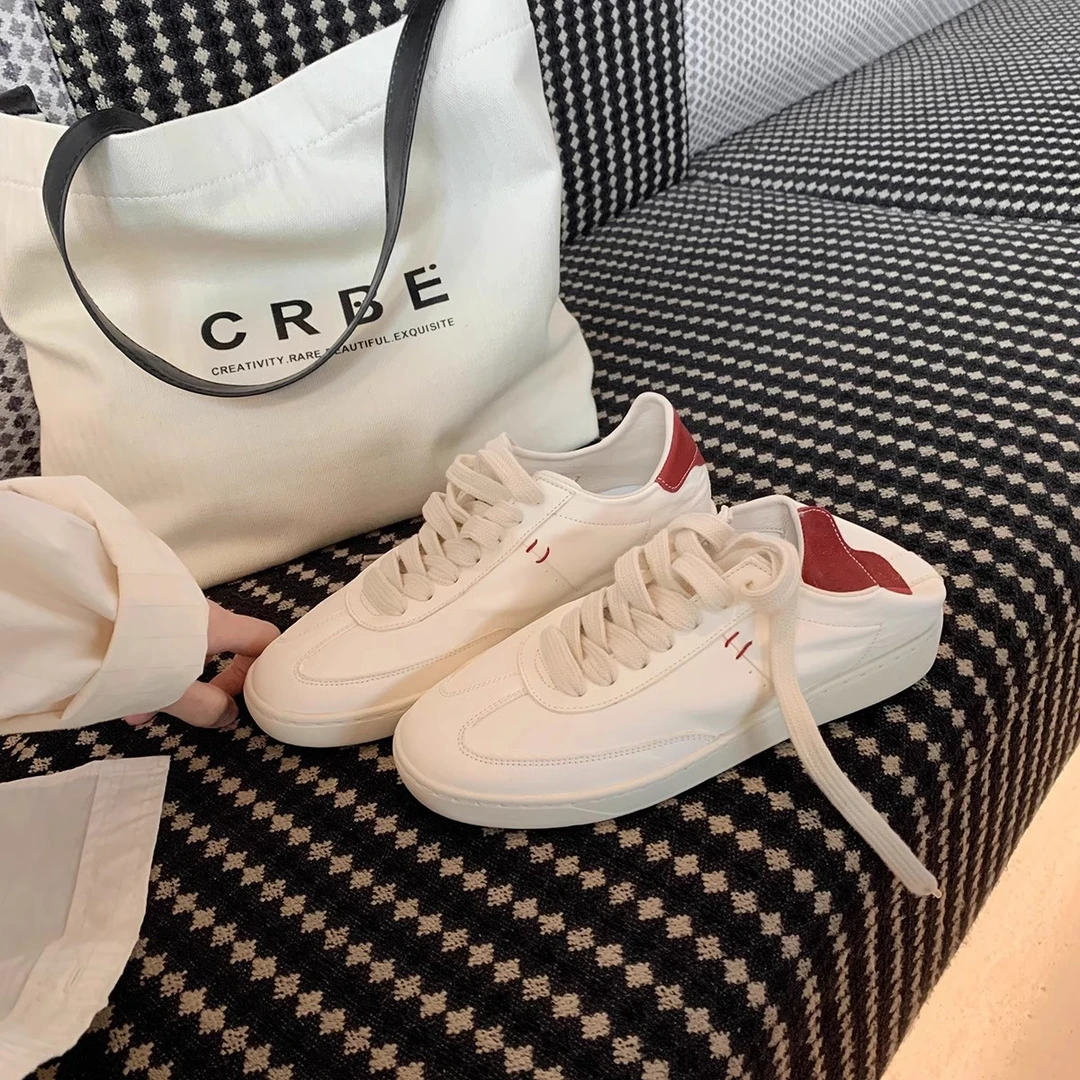 鞋圆头小白鞋女轻奢鞋子女款2025休闲夏季百搭潮鞋系带复古小众