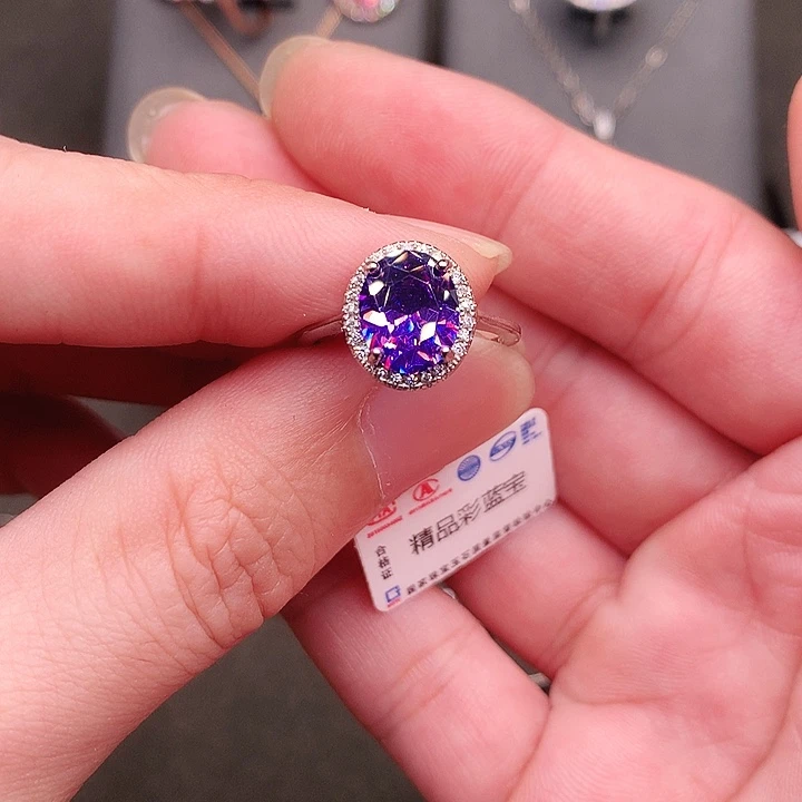 银S925镶嵌戒指彩色蓝宝石