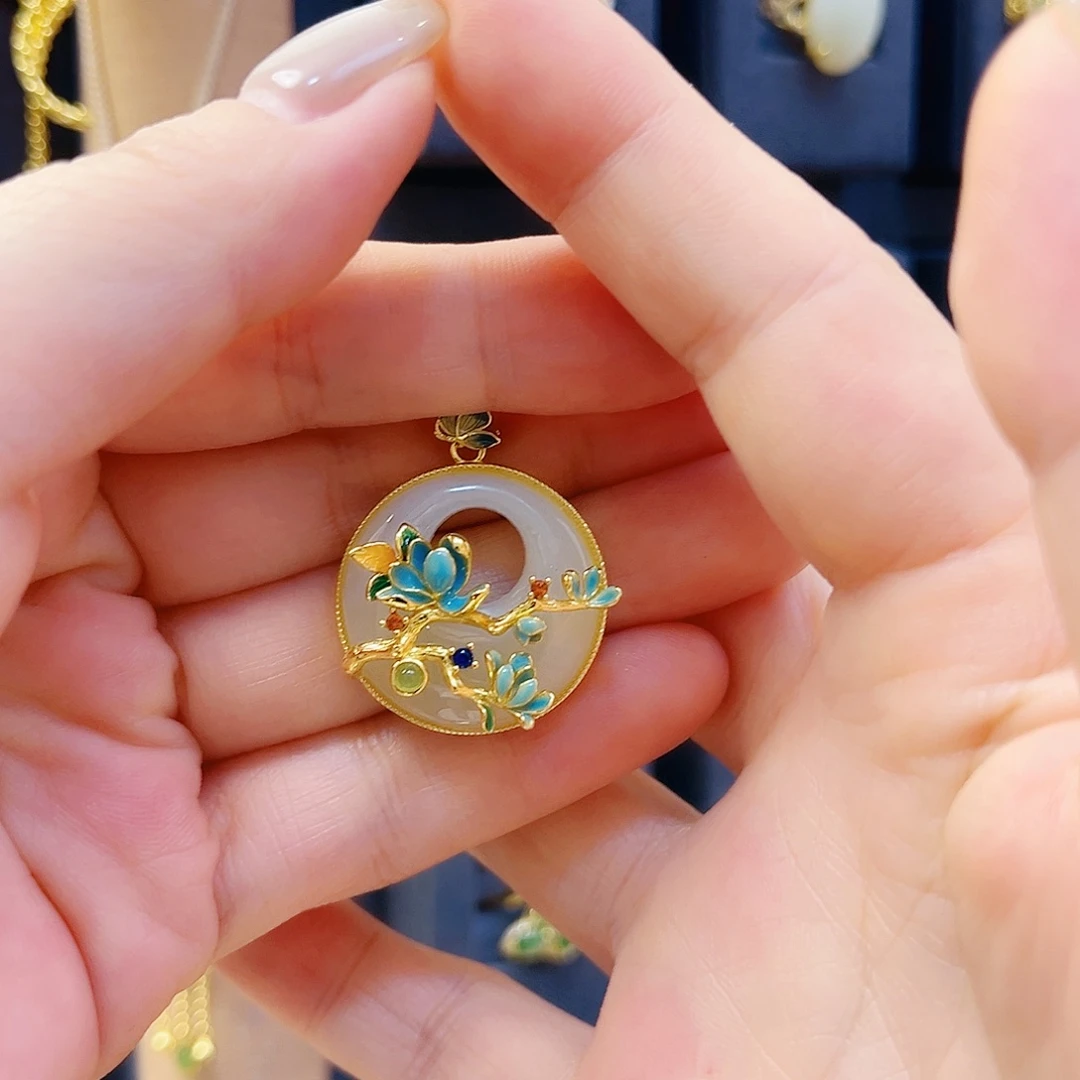 和田玉银S925镀金镶嵌颈饰