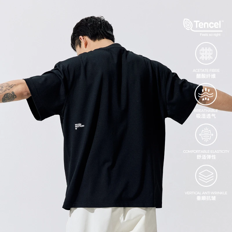 WHIMNOTION 25SS奥地利进口兰精莫代尔醋酸印花短袖T恤男圆领上衣