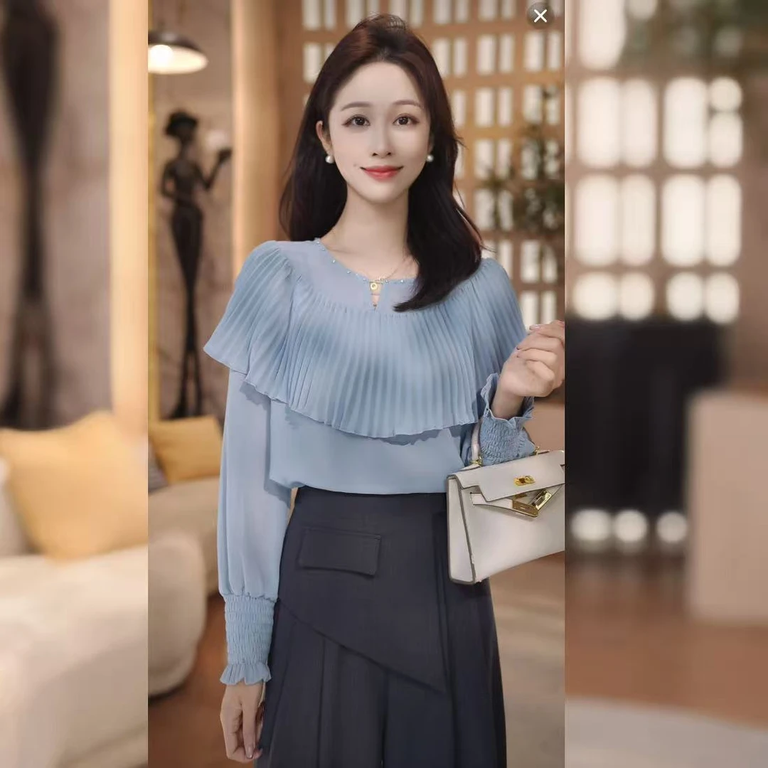 【林雪雪】雾蓝物语新款蓝色高级遮肉显瘦百搭绝美女装衬衫256655