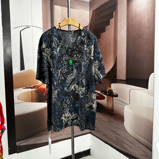 12025年夏季新款时尚百搭减龄碎花短袖T恤大码女装胖MM上衣