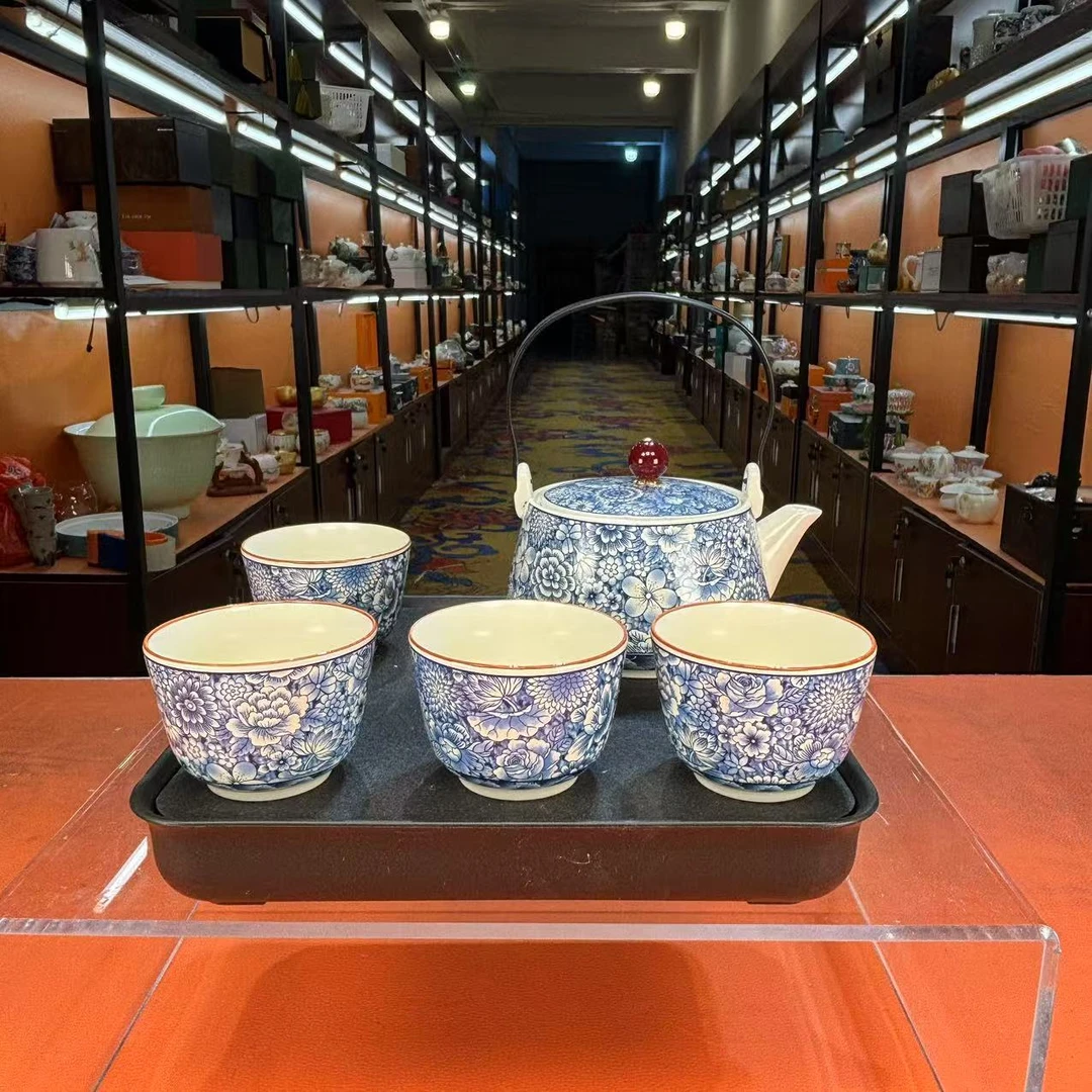 秋香茶具 青花繁花似锦提梁壶一壶四杯套装家用轻奢功夫茶具-1964