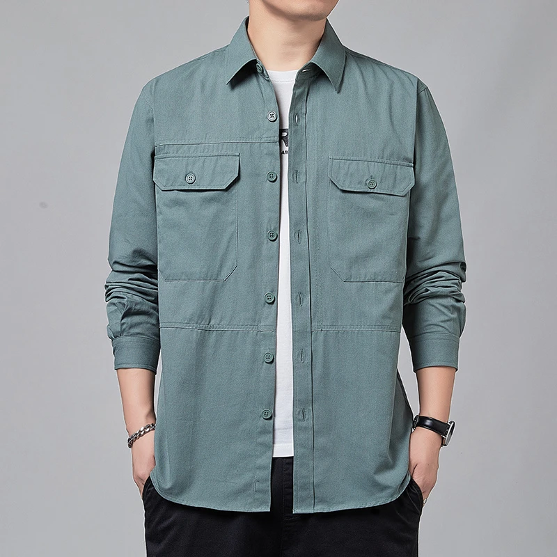 工装衬衫男士长袖休闲港风宽松衬衣外套春秋上衣上班商务