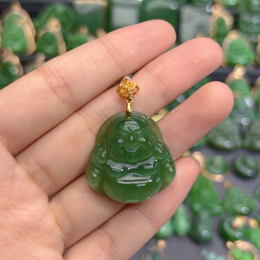 颈饰18K金镶嵌和田玉（碧玉）冰猫28m特价款佛公