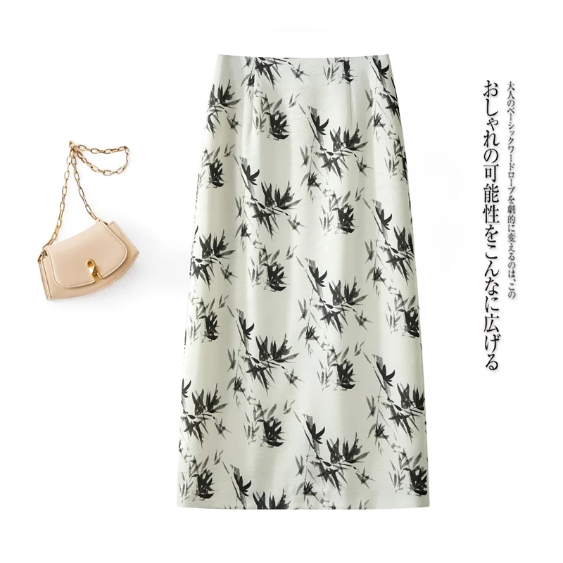 印花醋酸半身裙女夏季薄款2025新款高腰垂感a字中长款直筒包臀裙