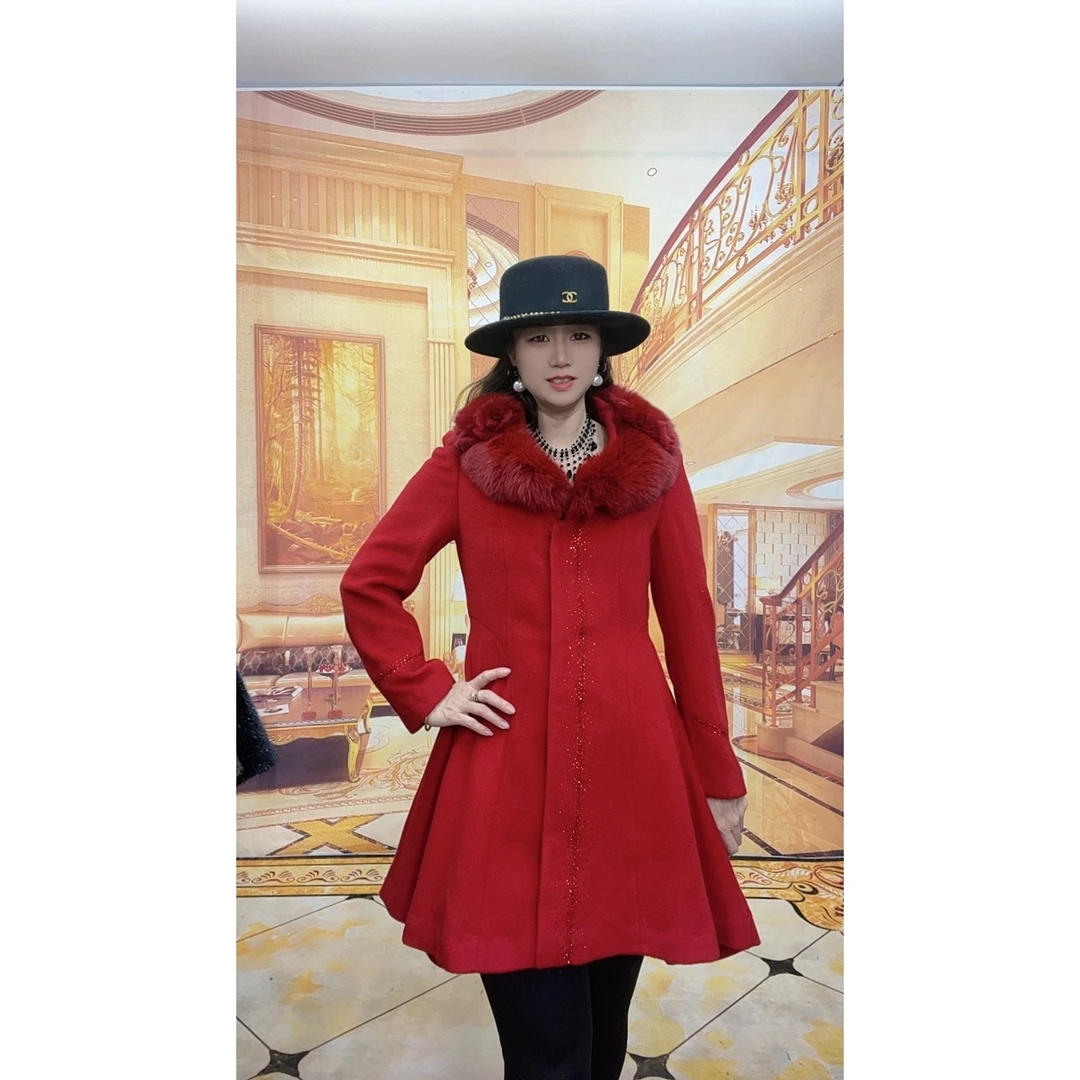 632新款纯色女士大毛领休闲大衣加厚保暖时尚外套