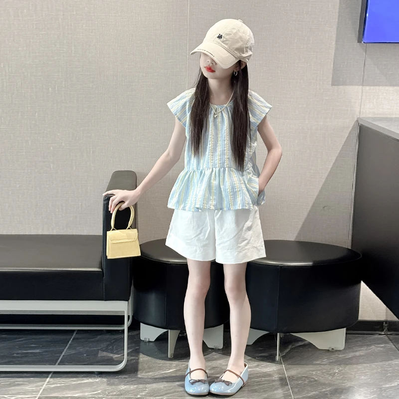 女童夏装短袖套装2025新款女孩大童夏季韩系娃娃衫儿童短裤两件套