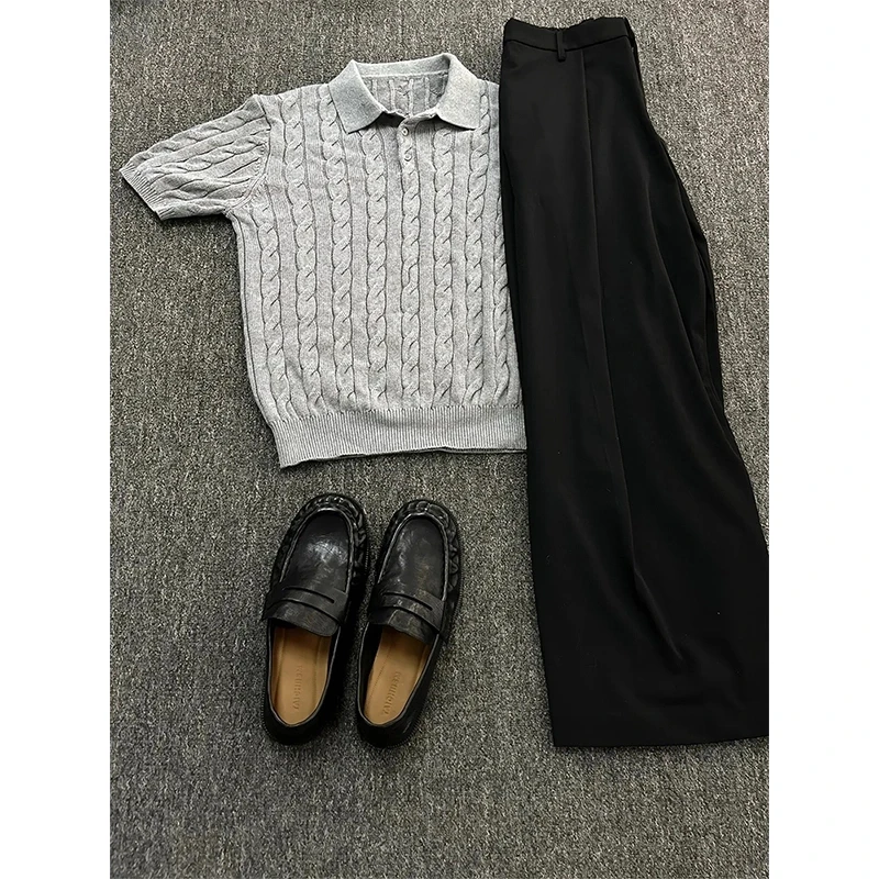 Stay the Night麻花Polo针织短袖男高级感老钱风T恤cleanfit半袖