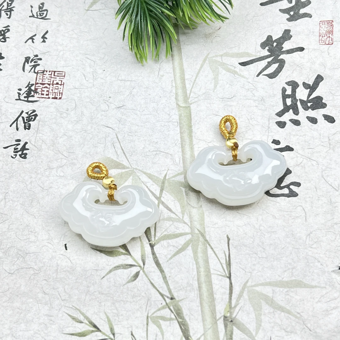 YJX96和田玉白玉如意锁吊坠19*31mm+多样性发其一