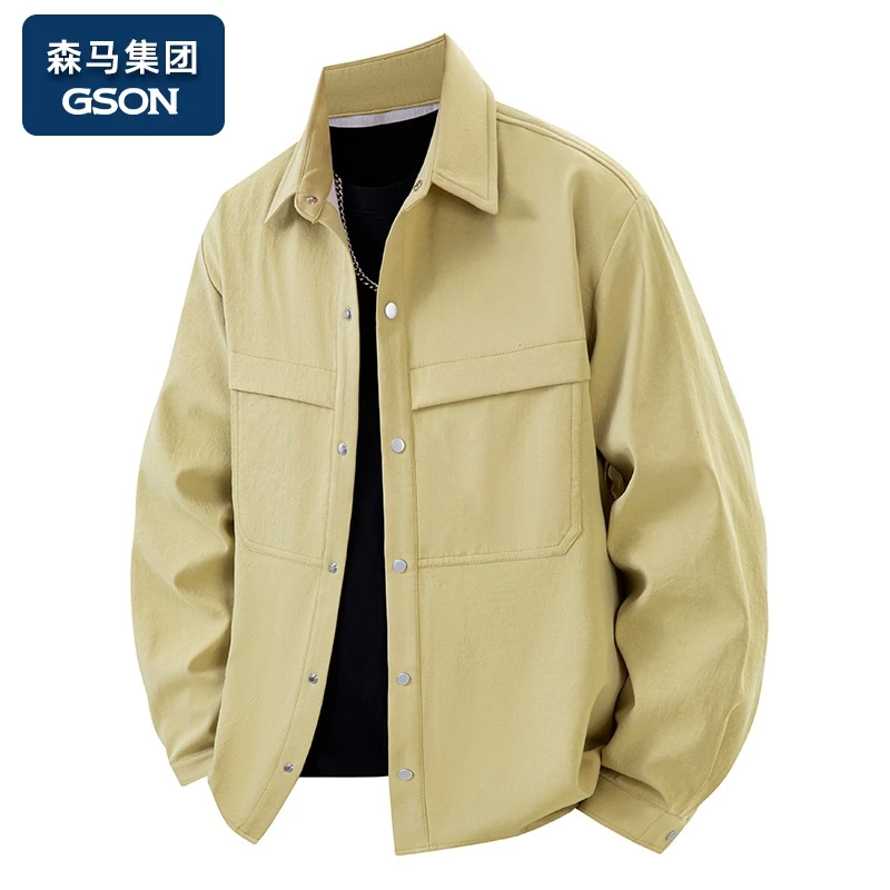集团品牌GSON2025春秋新款工装长袖衬衫男女同款翻领宽松衬衣休闲