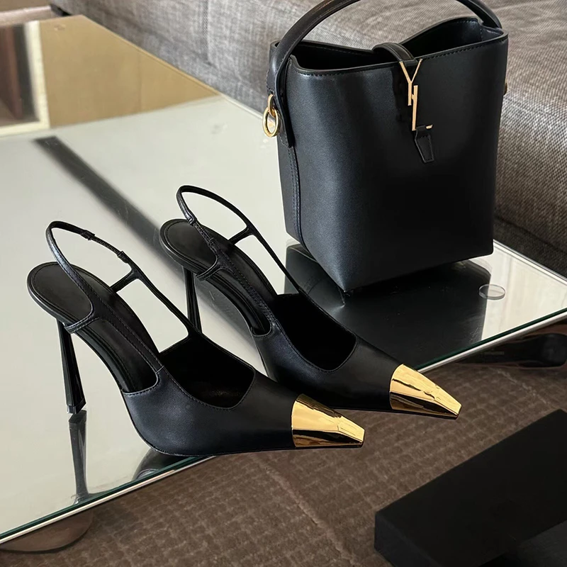 绝美金属方头高跟鞋女2025新爆款细跟包头性感凉鞋高级气质不累脚