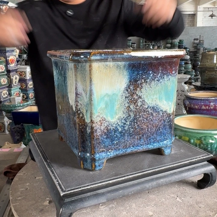。一风堂石湾花盆 高温裂 颗粒 内18*17