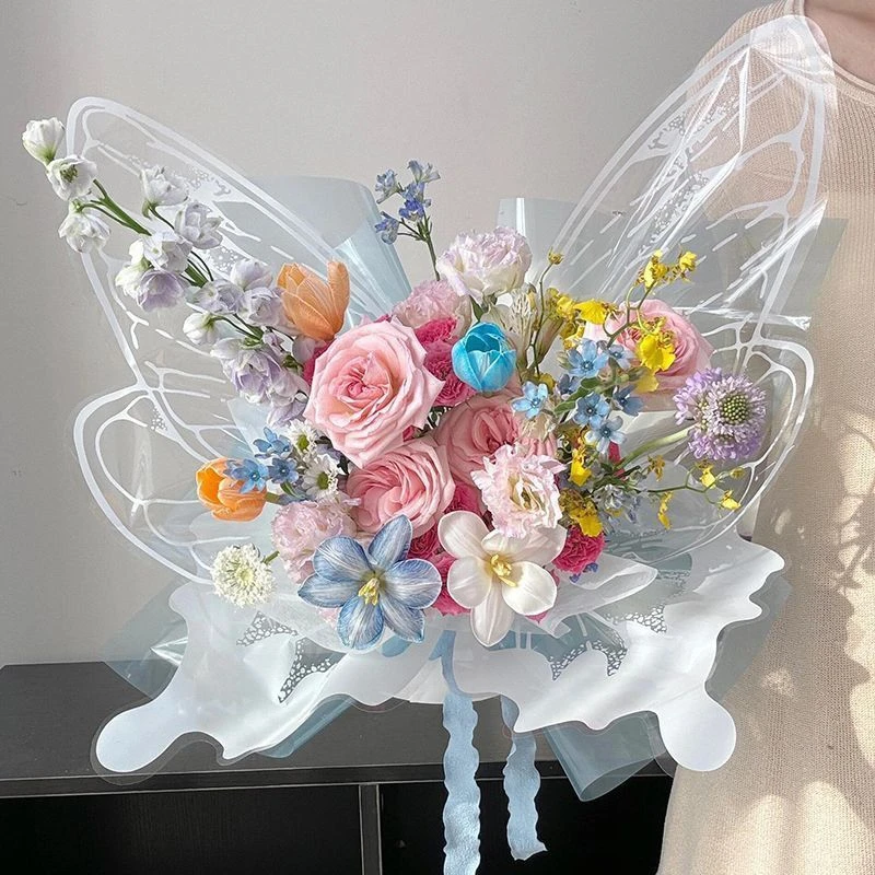 【六八顺】高级创意透明包装纸 diy花束材料蝴蝶鲜花造型热销花店情