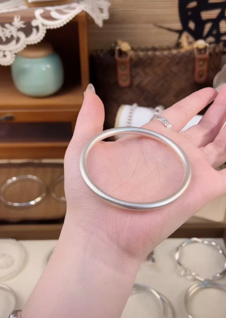 足银银制品 足银999.9闭口古法素圈手镯百搭简约实心传承（624）