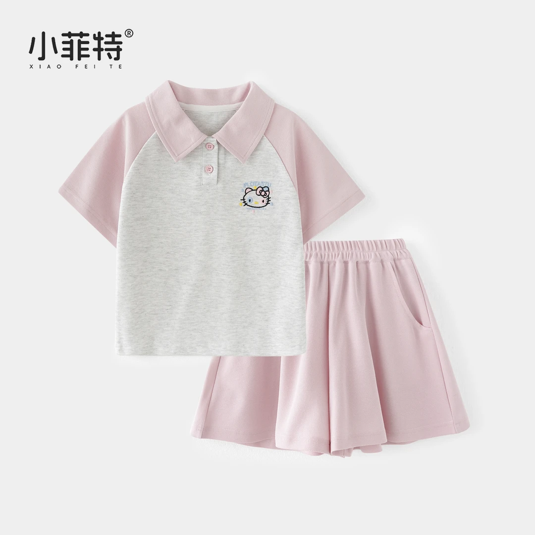 小菲特夏季新款女童polo衫短袖套装可爱女孩短裤两件套YNTX51681
