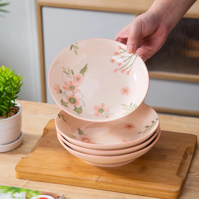 珊瑚海系列高级感陶瓷餐具7英寸深盘水纹盘家用菜盘子碟子