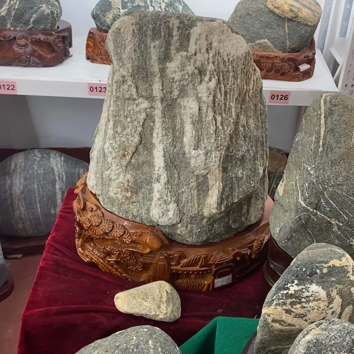 石材07平安石原石摆件高50雕花底座