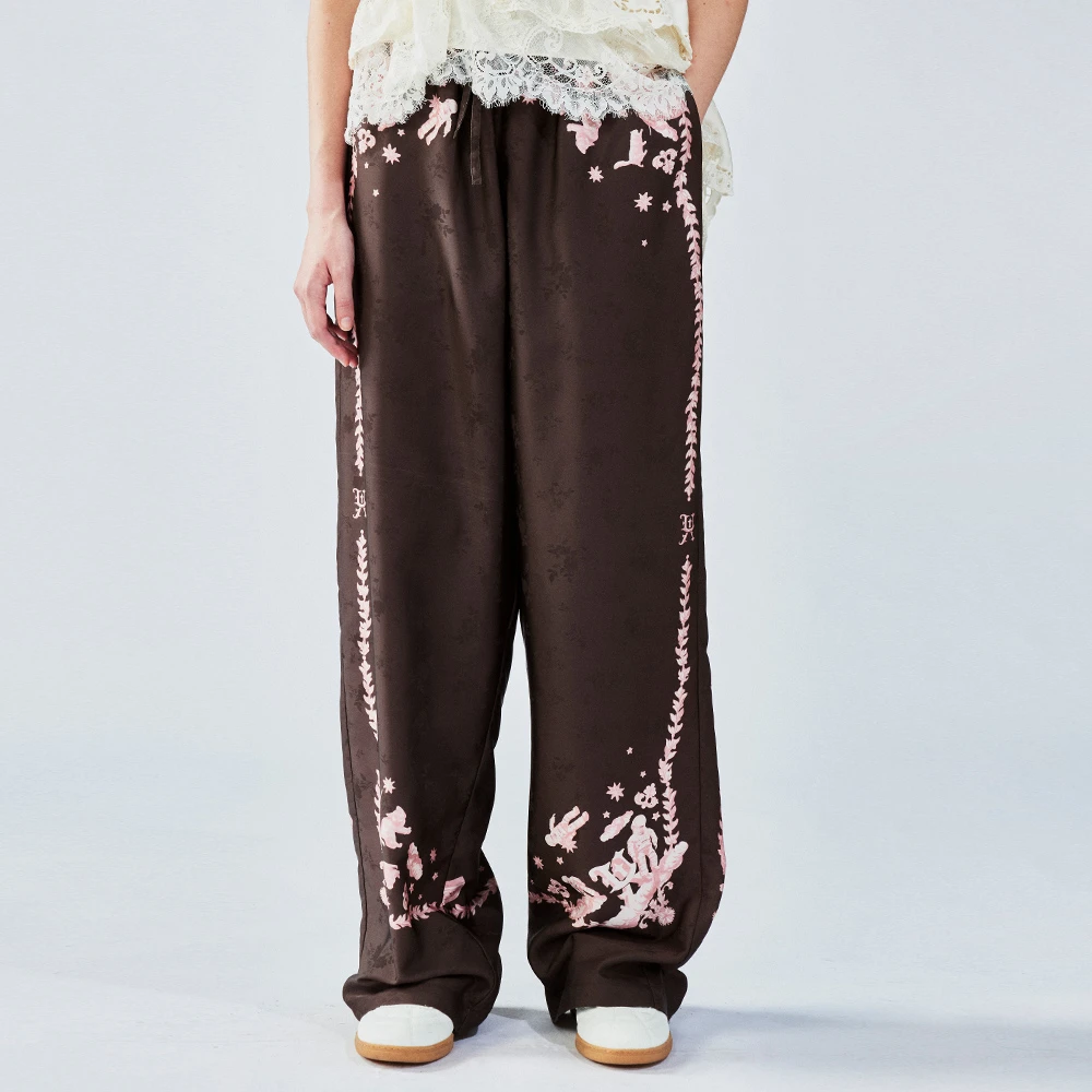 UOOYAA/乌丫2025夏新款「飞碟吸猫」光泽感印花长裤UY25294K154190