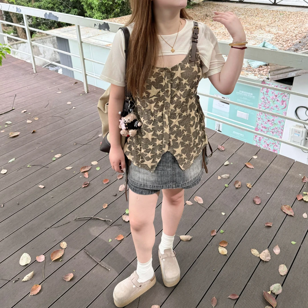 维维&南岛风大码女装2025新气质胖mm宽松显瘦罩衫吊带套装ZWW683