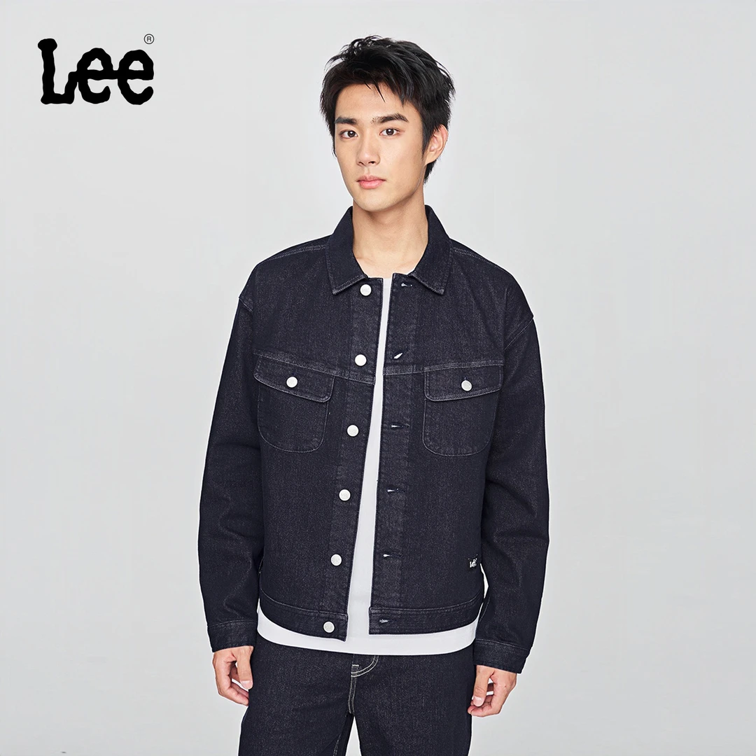 【李晨nic专属】Lee25秋冬舒适翻领不易褪色深蓝色磨毛牛仔夹克外套