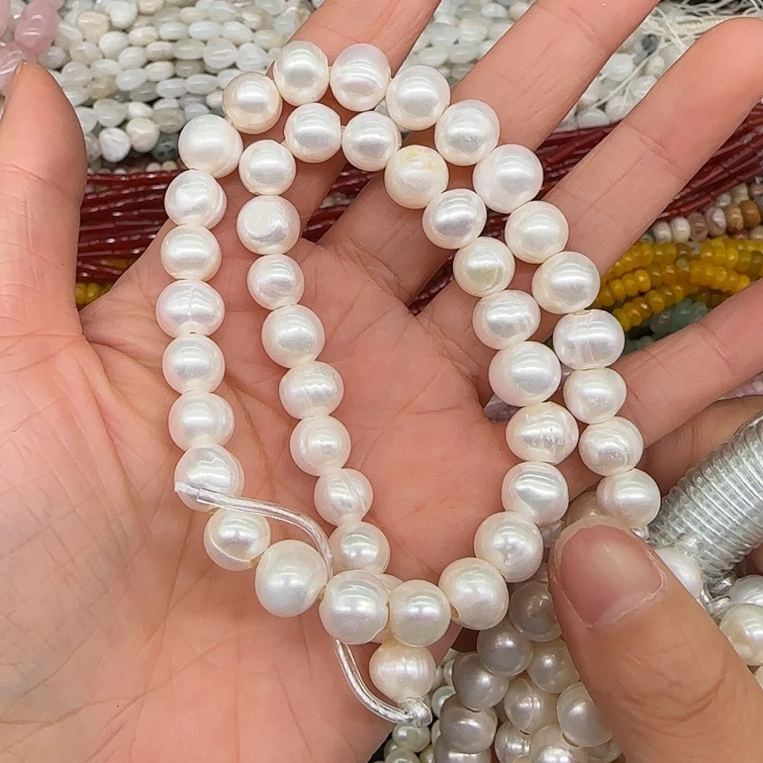 玛瑙/玉髓合金珠宝半成品淡水珍珠9mm大孔一条