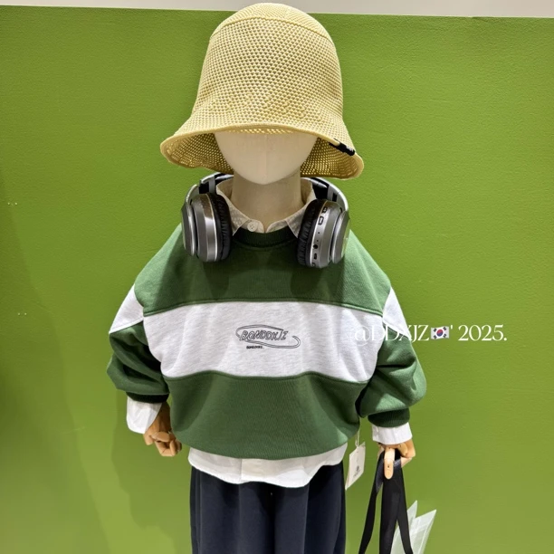 【3月2号大上新】春款儿童韩版休闲男女可穿拼色套头圆领卫衣 25003