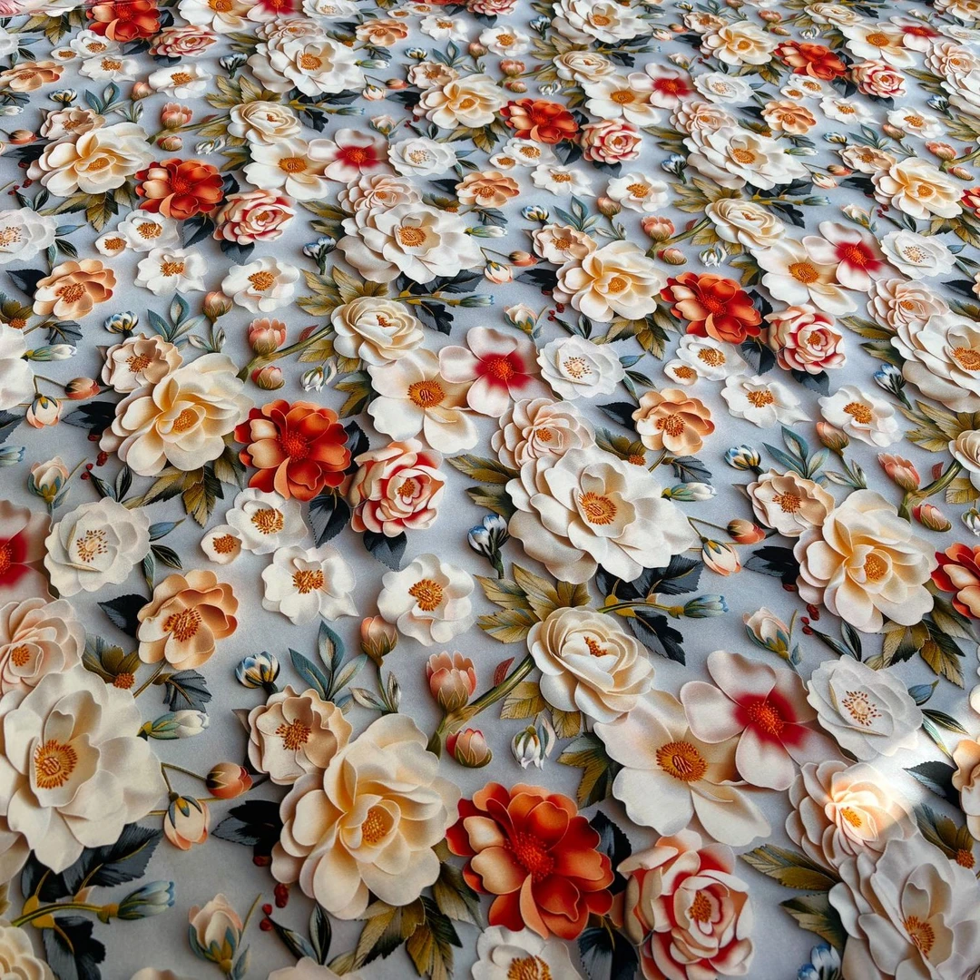 爆款优雅绽放！5D香云段立体数码印花棉绸人造棉面料