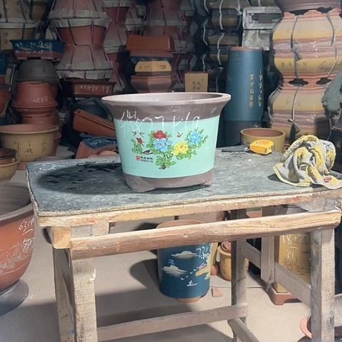 紫砂花盆蓝花盆蓝色一个