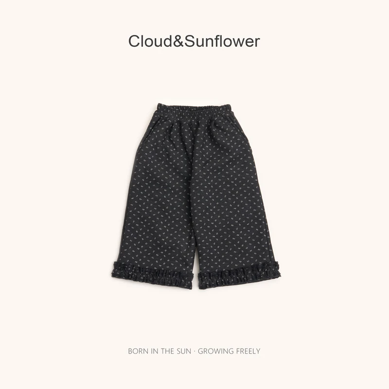 【云朵小葵】女童冬季年款满印碎花宽松加绒保暖花边休闲裤100