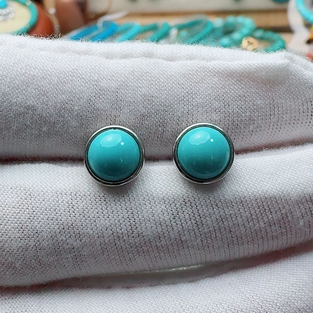 绿松石银S925镶嵌耳钉