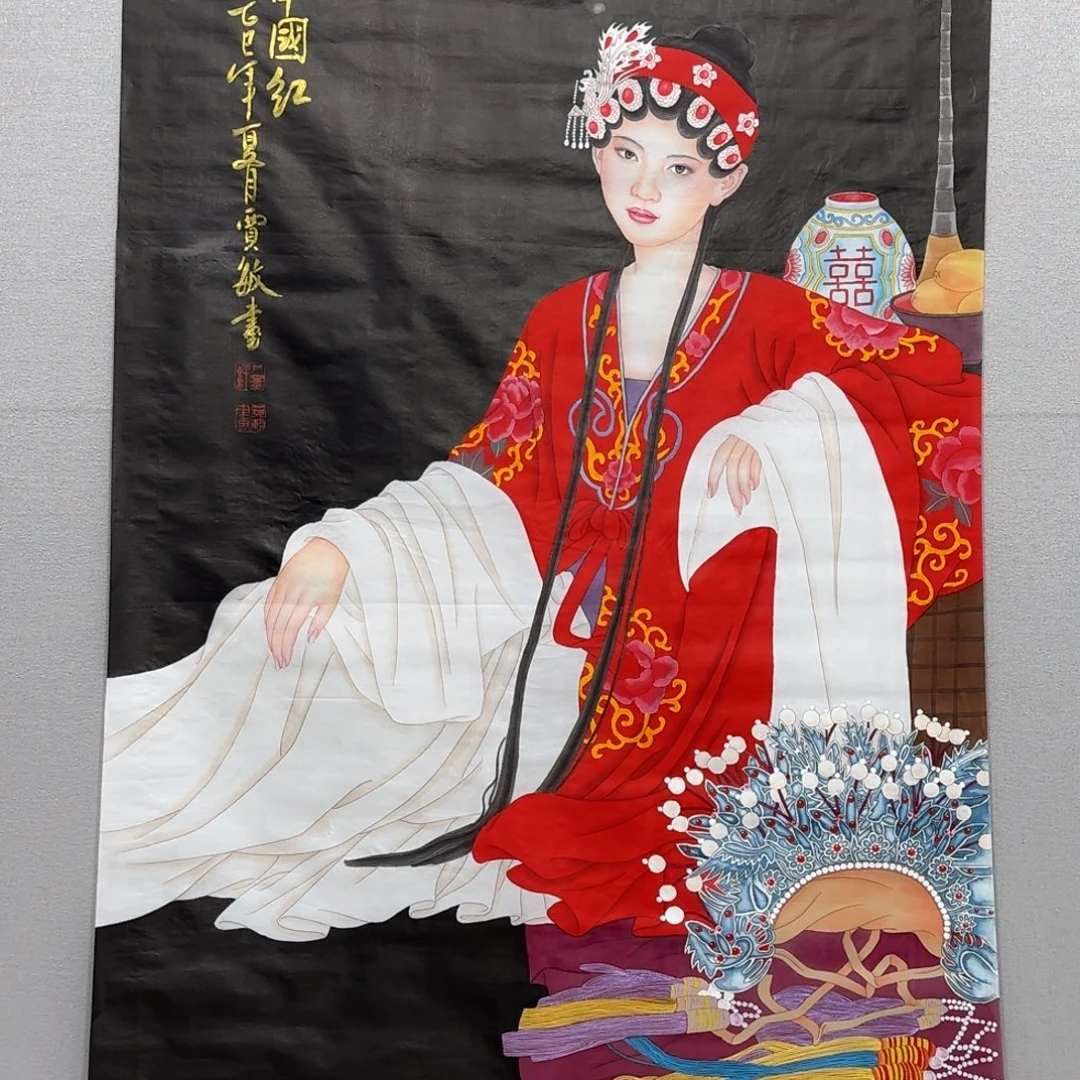 国画精品绢本仕女图贾敏