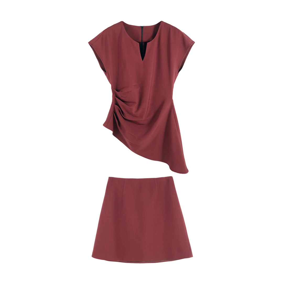 夏季休闲风显瘦不规则上衣百搭短裙两件套女时尚套装SHBZW651916