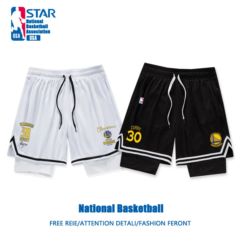 美式篮球速干训练裤子勇士库里裤子假两件三分裤夏季运动短裤男款
