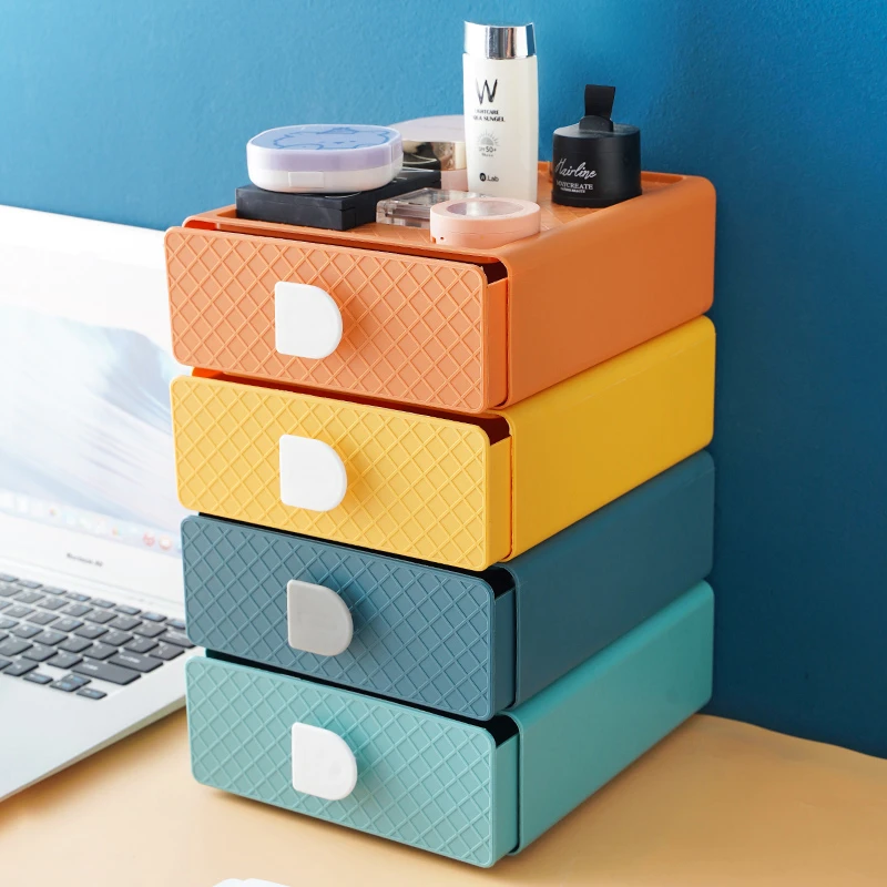 抽屉式桌面收纳盒化妆品办公桌学生宿舍文具整理盒书桌置物架神器