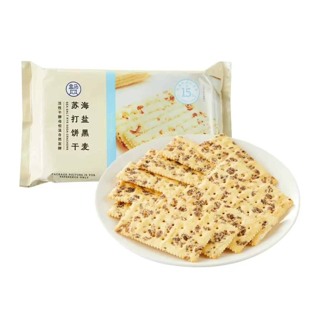 盒马超市 海盐黑麦苏打饼干228G 咸味梳打杂粮零食代餐早餐饼干