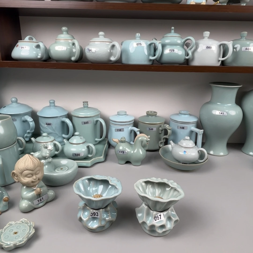 摆件陶汝瓷莲蓬茶漏圈足烧天青釉仿古釉一个自行备注编号