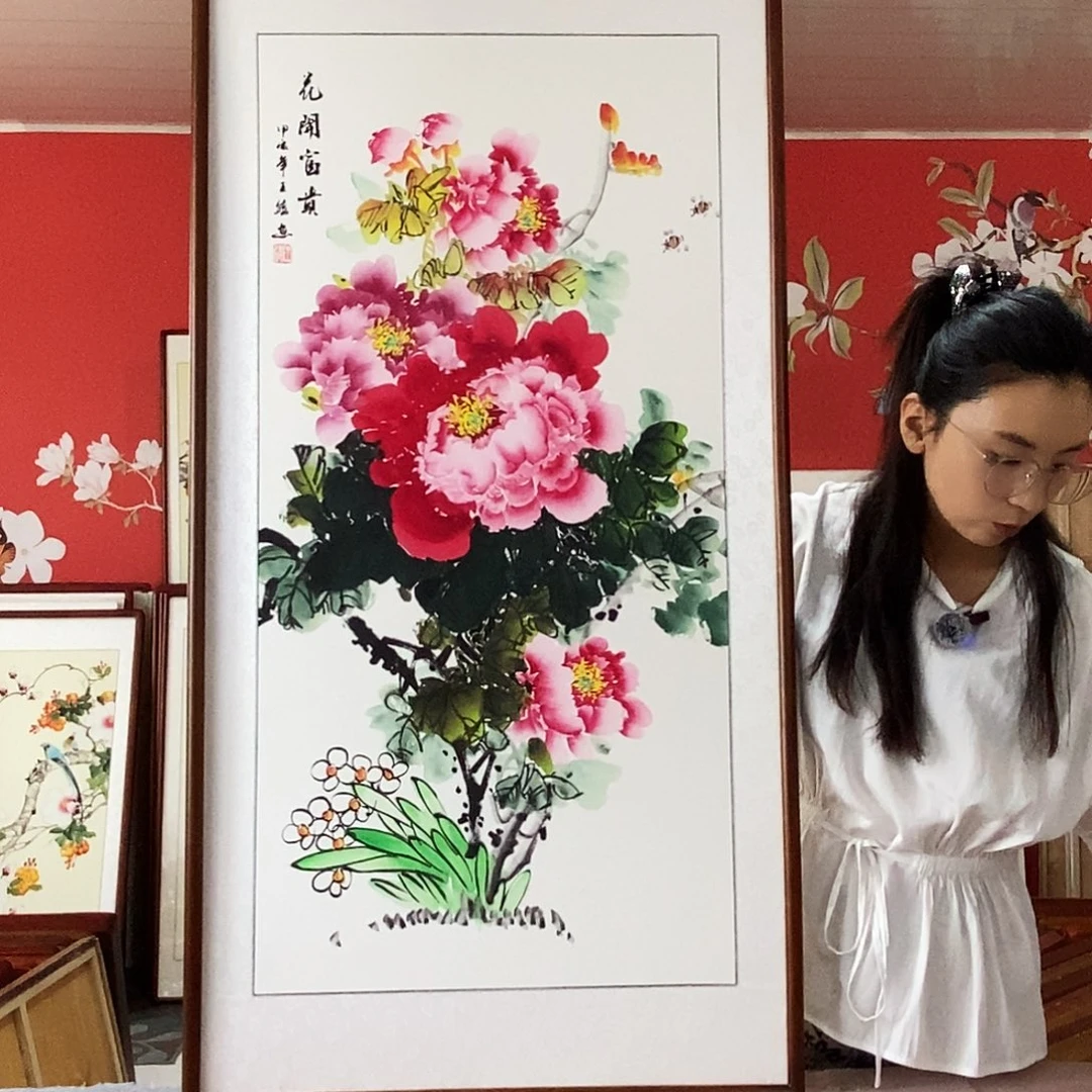 国画手写手绘带框包邮62✖️122国画作品