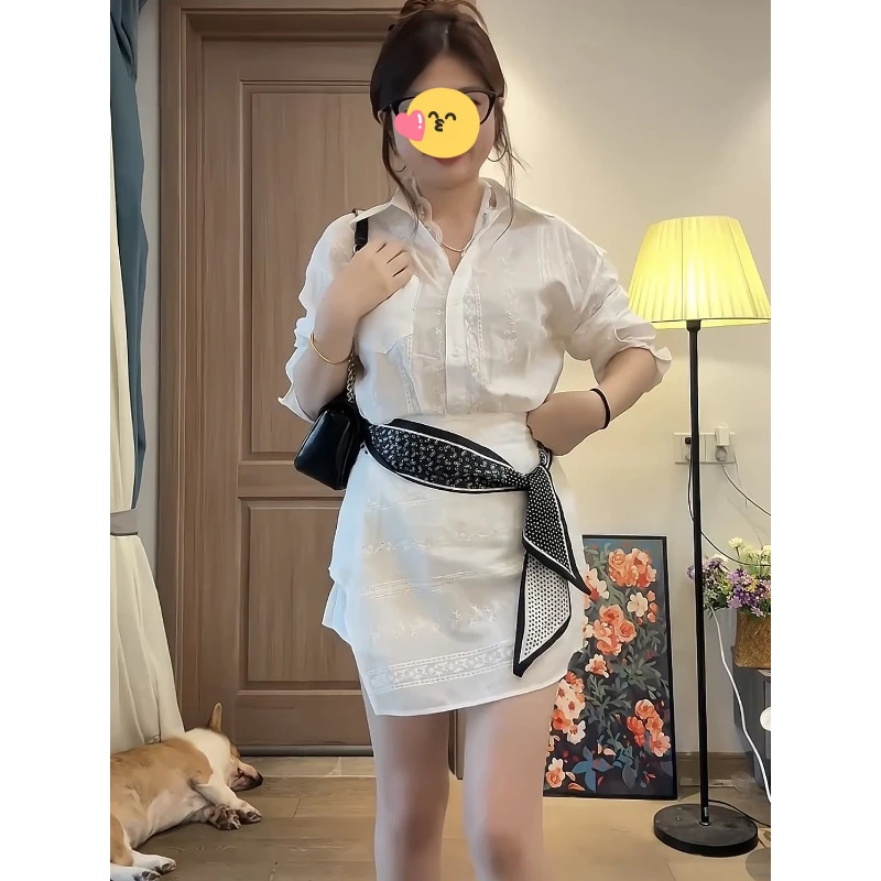法式蕾丝提花设计感防晒衬衫半身裙两件套女早秋新款时尚气质套装