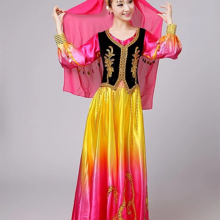 新疆舞蹈服装演出服男女民族长裙表演服成人维吾尔族大摆