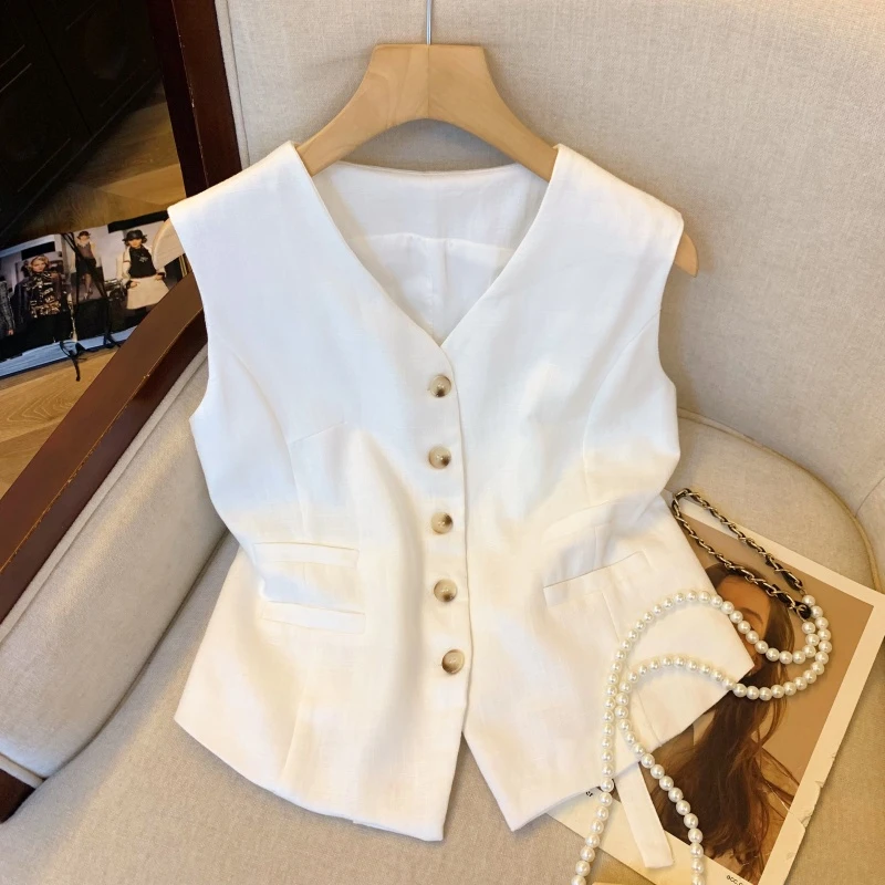 老钱风白色西装马甲2025夏季新品高级感法式无袖小众简约百搭上衣