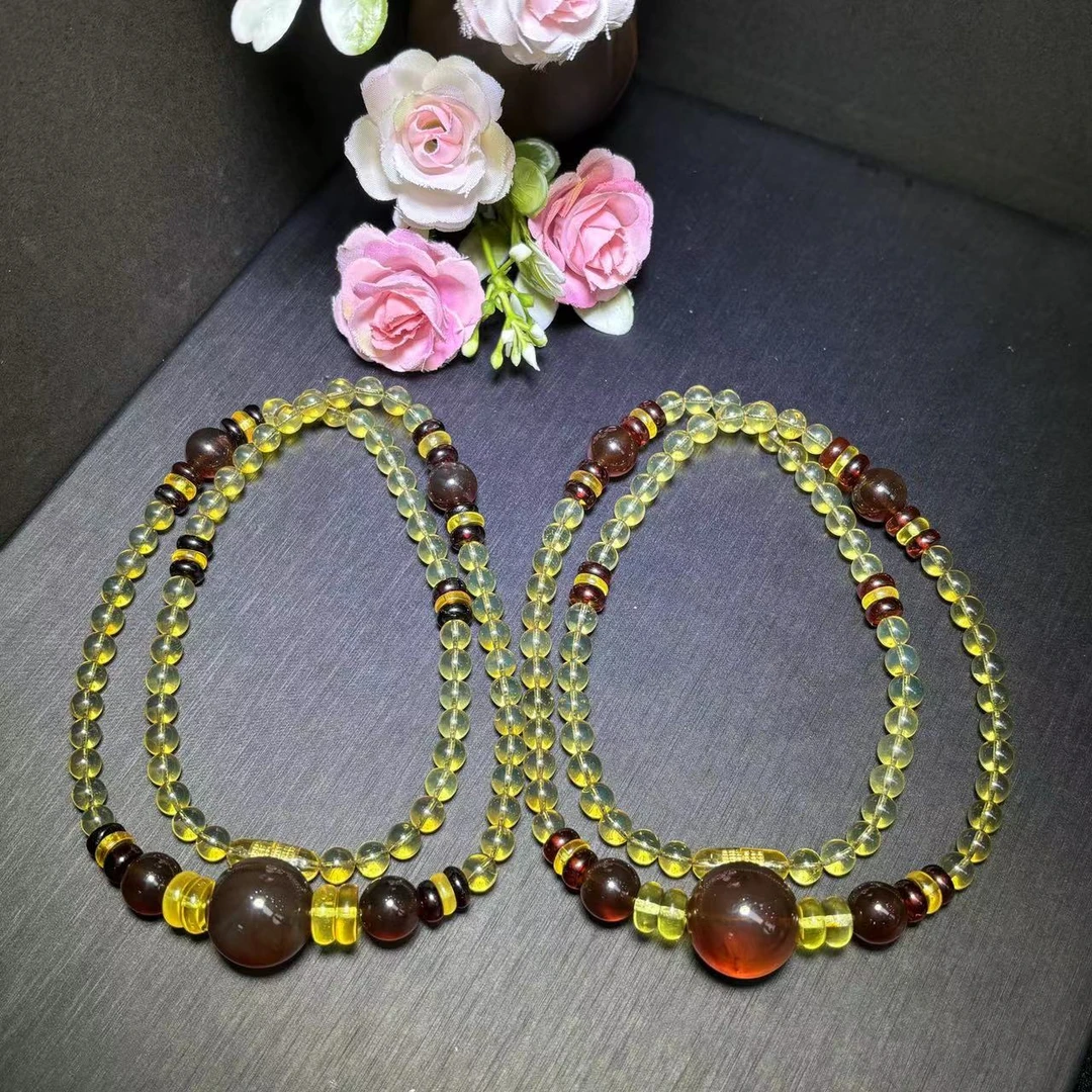 M2611-琥珀蓝珀+九金离光灵草珀项链-多样性发其一