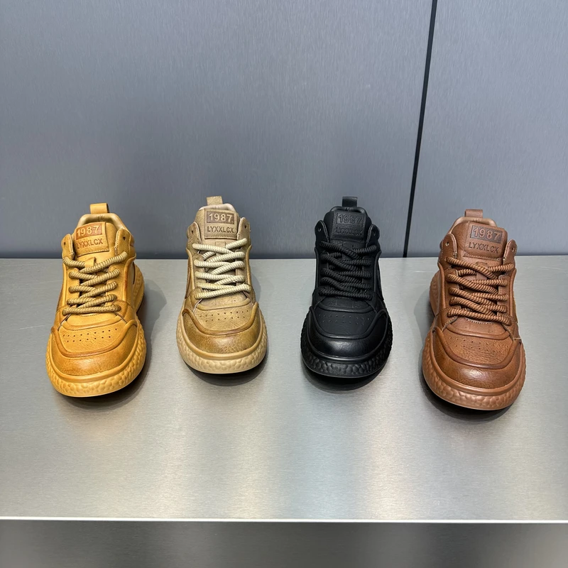 2-1312秋冬新款男士休闲鞋时尚百搭中帮软底皮面运动潮流男鞋