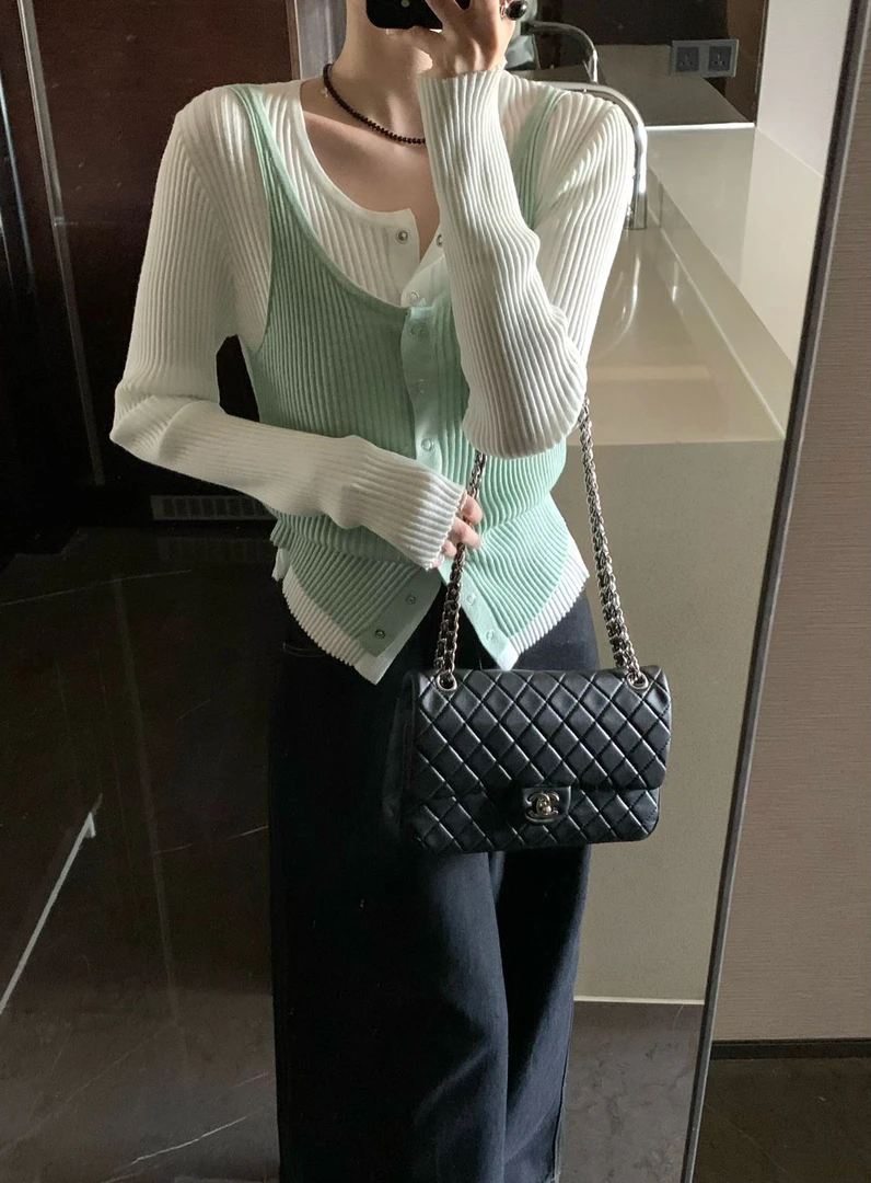 福秒-叠搭系！纽扣开衫➕纽扣吊带假两家（OT71221#）ONE TIME